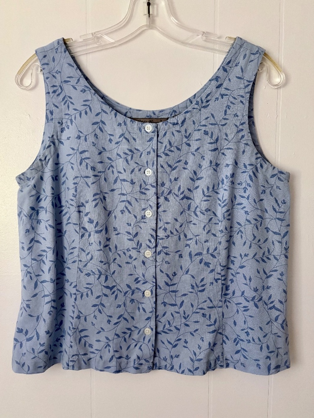 Blue Linen Cotton EDDIE BAUER Leafy Vine Tank Top